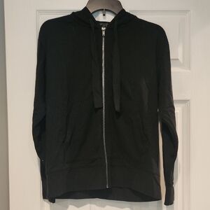 Black Zip-Up Hoodie With Ribbon Tie Strings Size Small Banana Republic